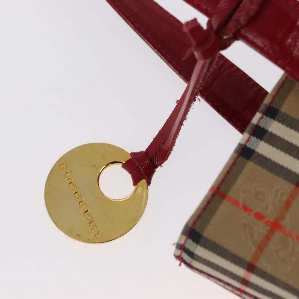 BURBERRY Nova Check Tote Bag Canvas Leather Beige Red gold Auth gh1367 - Picture 10 of 16